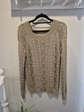 Cleo Gold Heavy Cable Knit Scoop Neck Sweater
